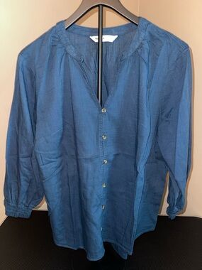 Blue Button-Front Lightweight Blouse